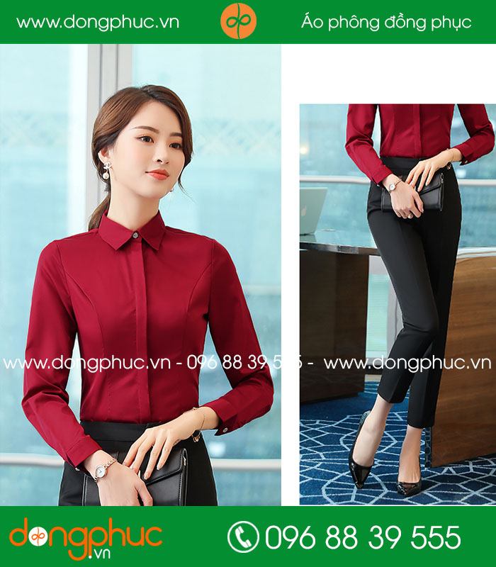  Đồng phục áo sơ mi mầu đỏ đô 